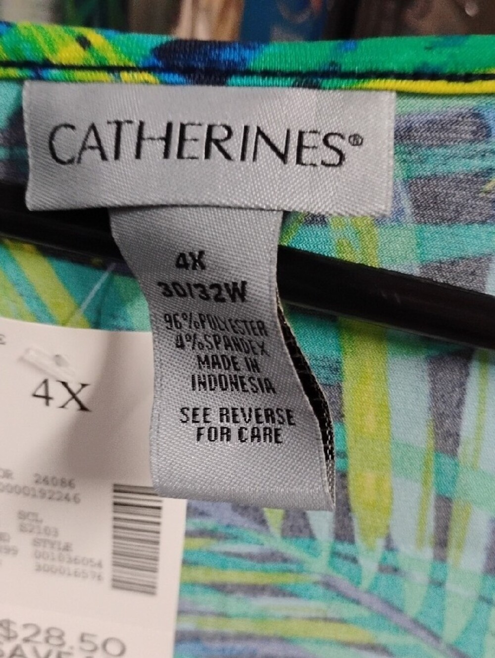 Catherines Blue and Green Palm Print Scoop Neck Top Sleeveless - Picture 3 of 5